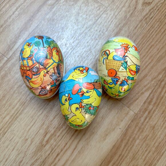 Vintage German Paper Mache Easter Egg Set of 3 Eggs Vintage Easter Decorations - Picture 1 of 6